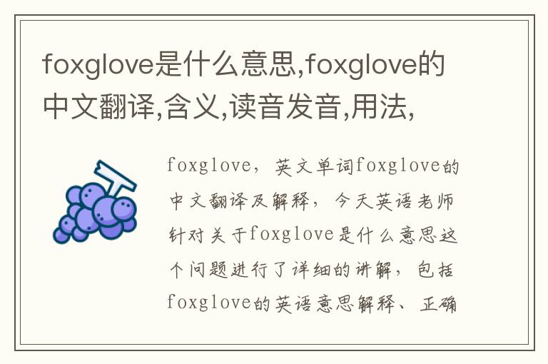 foxglove是什么意思,foxglove的中文翻译,含义,读音发音,用法,造句,参考例句