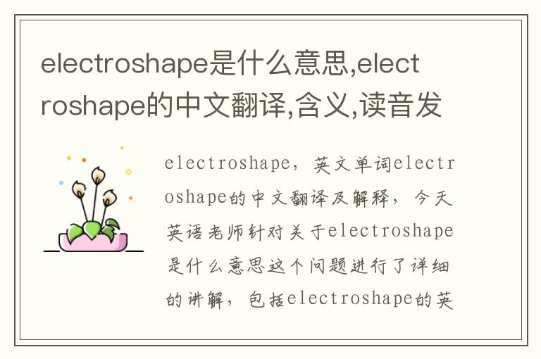 electroshape是什么意思,electroshape的中文翻译,含义,读音发音,用法,造句,参考例句