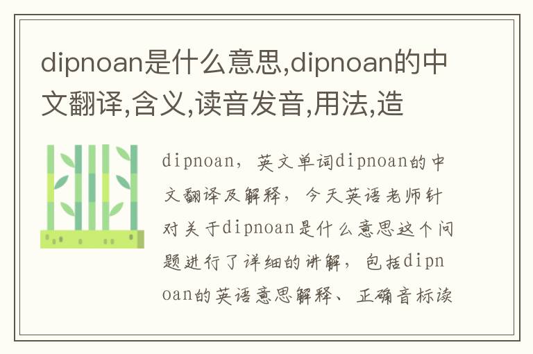 dipnoan是什么意思,dipnoan的中文翻译,含义,读音发音,用法,造句,参考例句