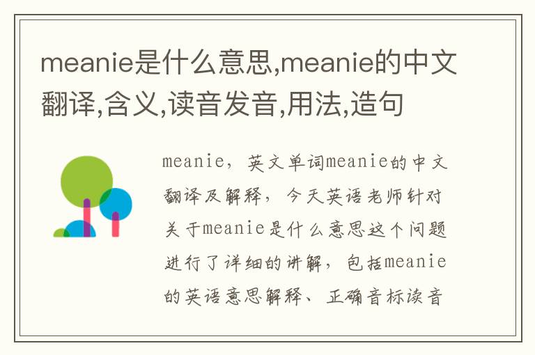 meanie是什么意思,meanie的中文翻译,含义,读音发音,用法,造句,参考例句