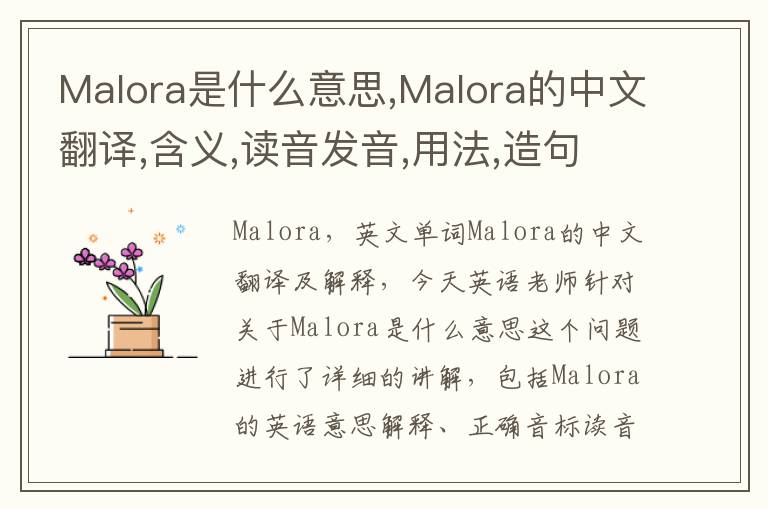 Malora是什么意思,Malora的中文翻译,含义,读音发音,用法,造句,参考例句