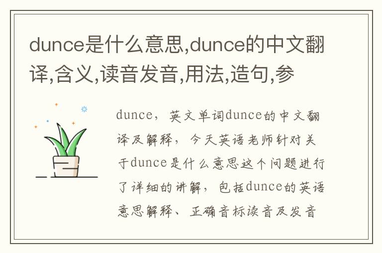 dunce是什么意思,dunce的中文翻译,含义,读音发音,用法,造句,参考例句