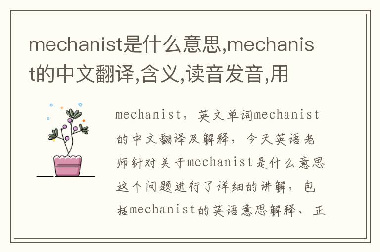 mechanist是什么意思,mechanist的中文翻译,含义,读音发音,用法,造句,参考例句