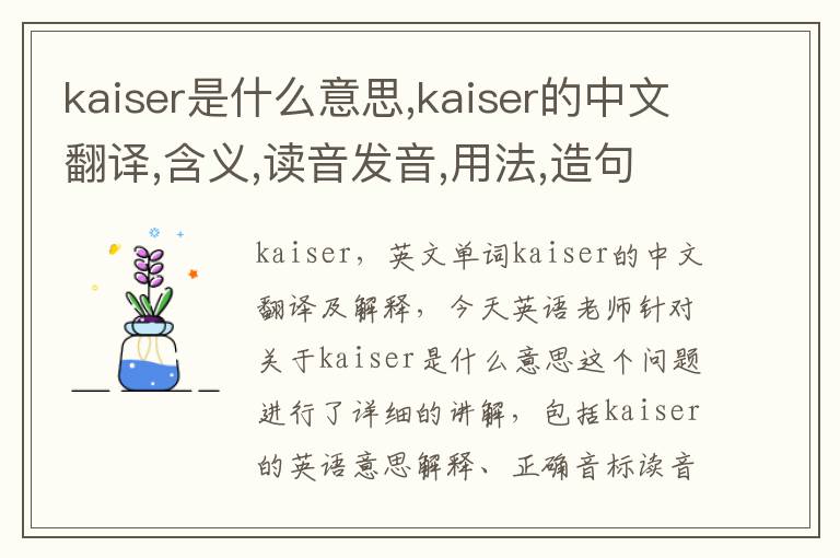 kaiser是什么意思,kaiser的中文翻译,含义,读音发音,用法,造句,参考例句