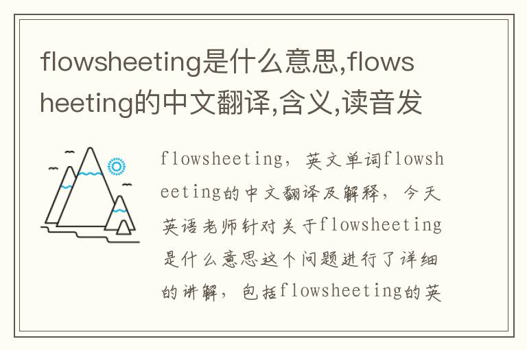 flowsheeting是什么意思,flowsheeting的中文翻译,含义,读音发音,用法,造句,参考例句