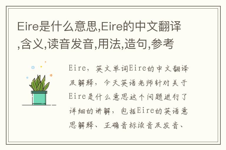 Eire是什么意思,Eire的中文翻译,含义,读音发音,用法,造句,参考例句