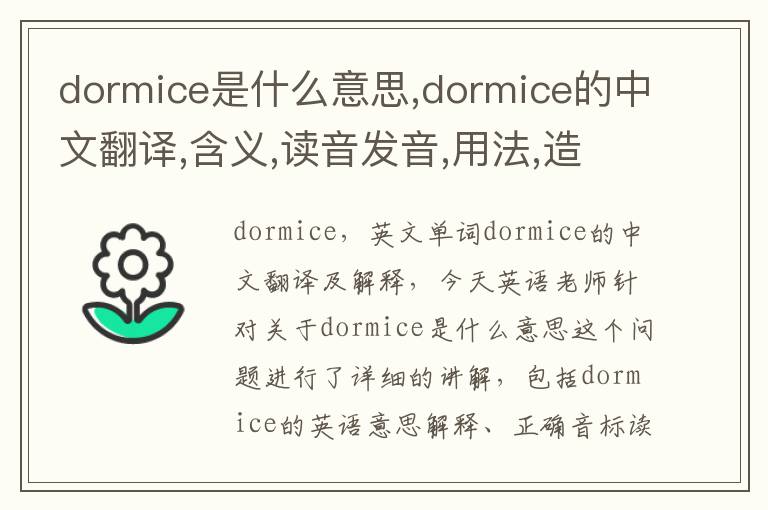 dormice是什么意思,dormice的中文翻译,含义,读音发音,用法,造句,参考例句