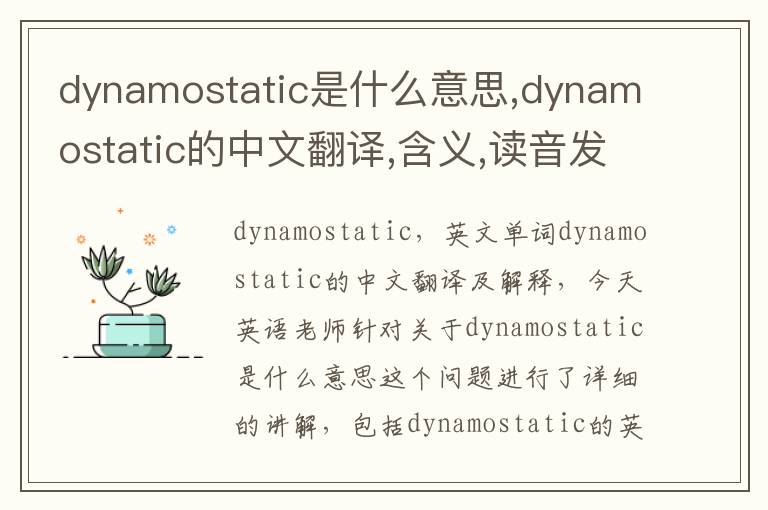 dynamostatic是什么意思,dynamostatic的中文翻译,含义,读音发音,用法,造句,参考例句