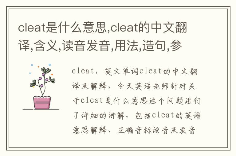 cleat是什么意思,cleat的中文翻译,含义,读音发音,用法,造句,参考例句