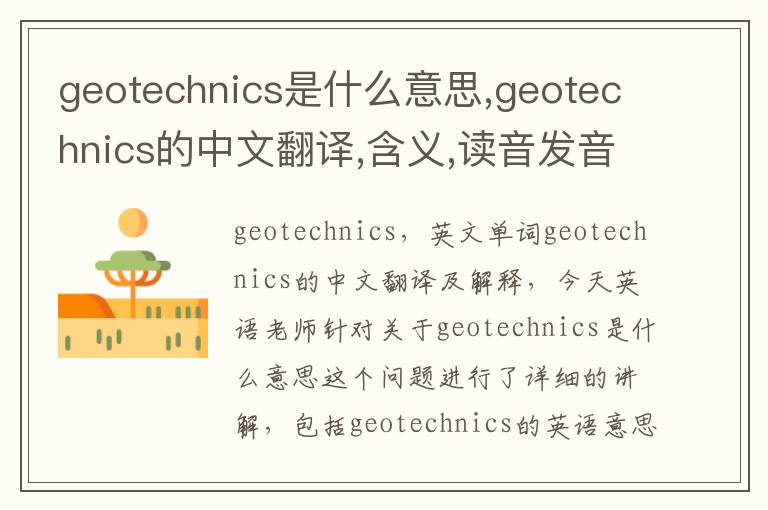 geotechnics是什么意思,geotechnics的中文翻译,含义,读音发音,用法,造句,参考例句