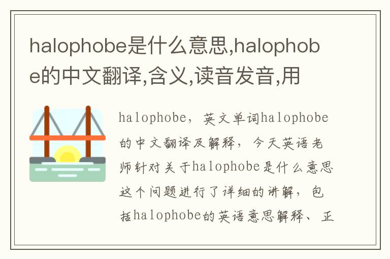 halophobe是什么意思,halophobe的中文翻译,含义,读音发音,用法,造句,参考例句