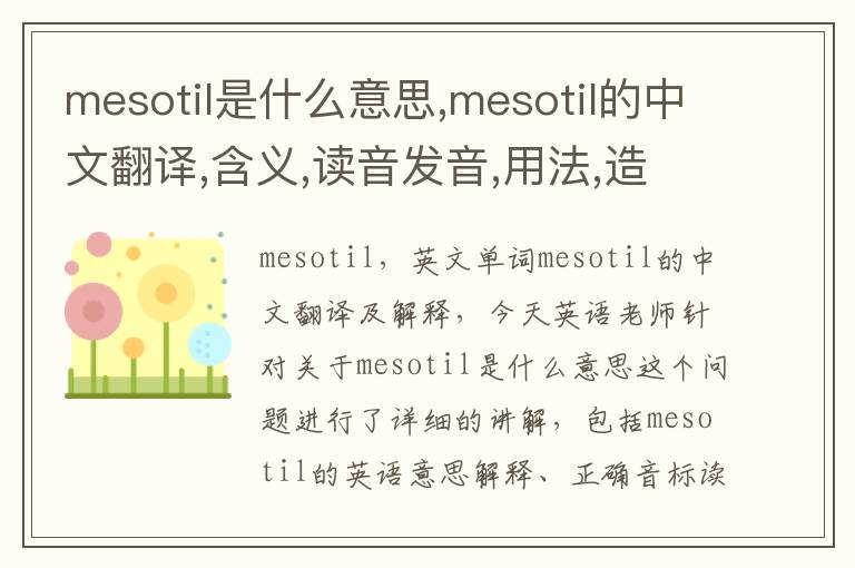 mesotil是什么意思,mesotil的中文翻译,含义,读音发音,用法,造句,参考例句