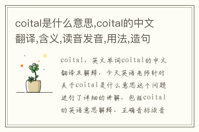 coital是什么意思,coital的中文翻译,含义,读音发音,用法,造句,参考例句