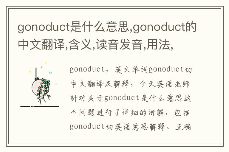 gonoduct是什么意思,gonoduct的中文翻译,含义,读音发音,用法,造句,参考例句