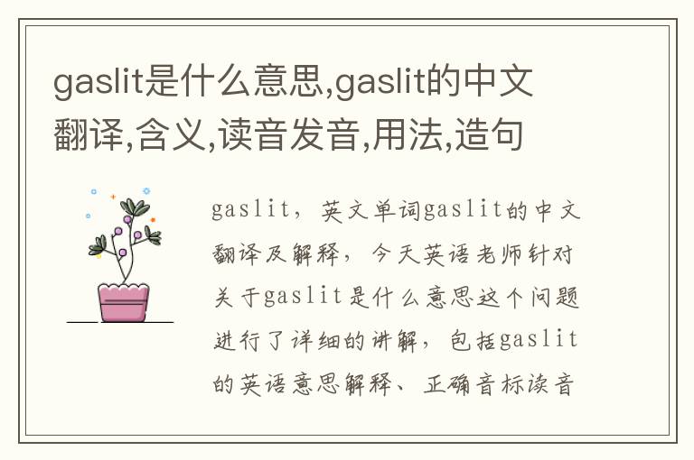 gaslit是什么意思,gaslit的中文翻译,含义,读音发音,用法,造句,参考例句