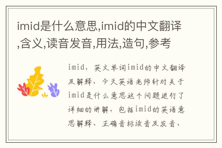 imid是什么意思,imid的中文翻译,含义,读音发音,用法,造句,参考例句