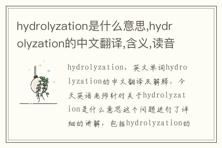 hydrolyzation是什么意思,hydrolyzation的中文翻译,含义,读音发音,用法,造句,参考例句