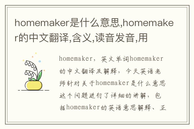 homemaker是什么意思,homemaker的中文翻译,含义,读音发音,用法,造句,参考例句