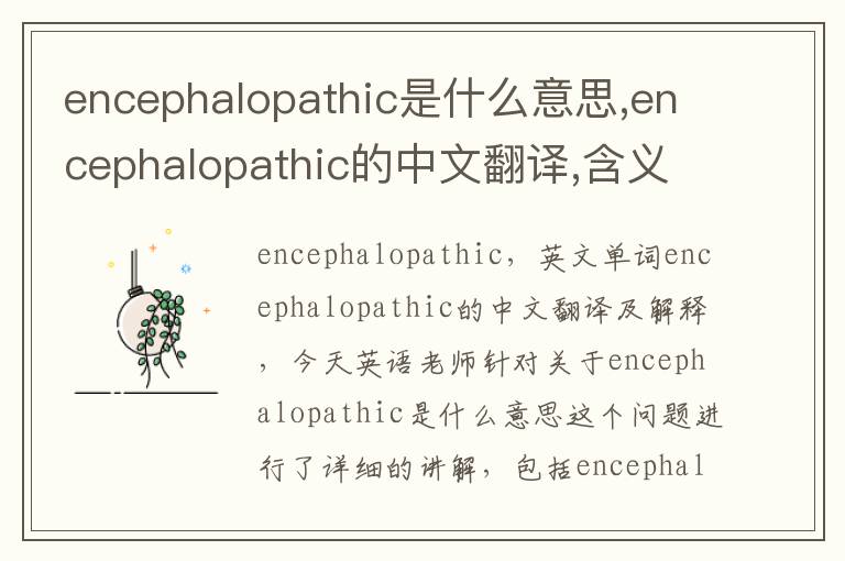 encephalopathic是什么意思,encephalopathic的中文翻译,含义,读音发音,用法,造句,参考例句