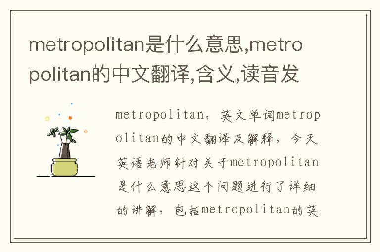 metropolitan是什么意思,metropolitan的中文翻译,含义,读音发音,用法,造句,参考例句