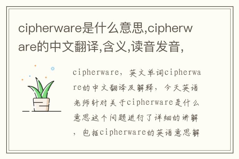 cipherware是什么意思,cipherware的中文翻译,含义,读音发音,用法,造句,参考例句