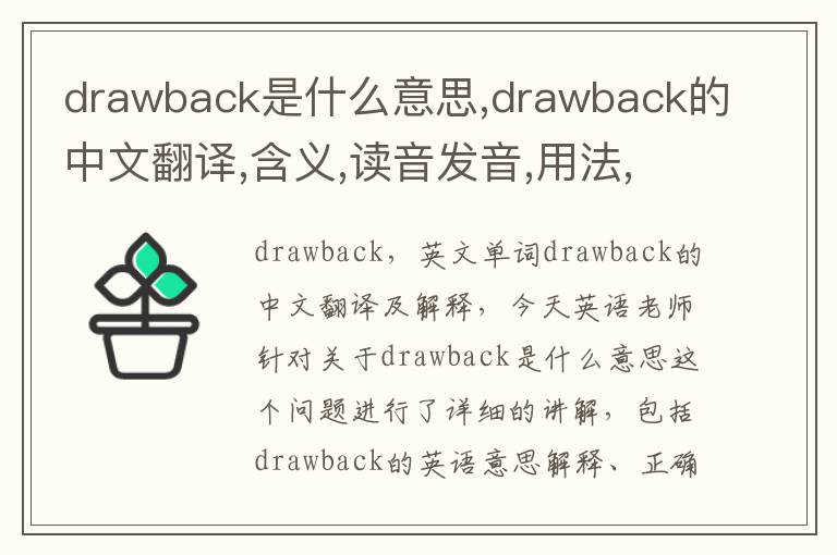 drawback是什么意思,drawback的中文翻译,含义,读音发音,用法,造句,参考例句