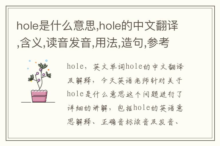 hole是什么意思,hole的中文翻译,含义,读音发音,用法,造句,参考例句