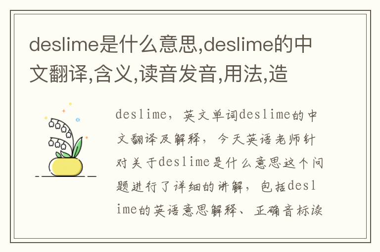 deslime是什么意思,deslime的中文翻译,含义,读音发音,用法,造句,参考例句