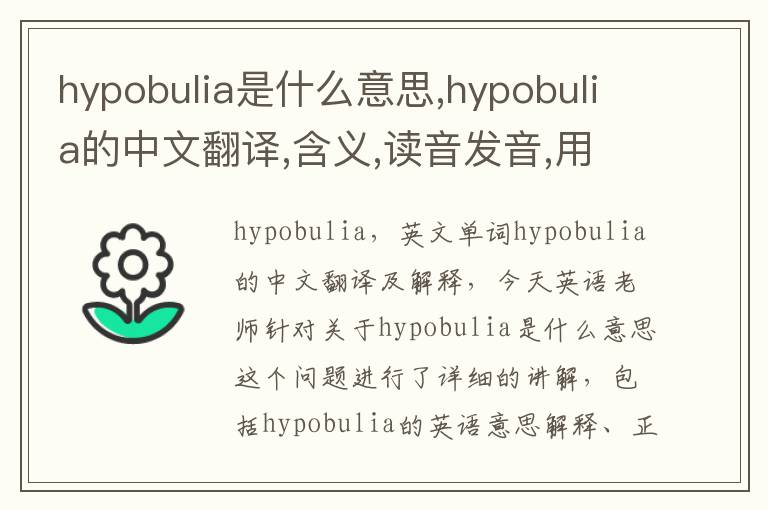 hypobulia是什么意思,hypobulia的中文翻译,含义,读音发音,用法,造句,参考例句