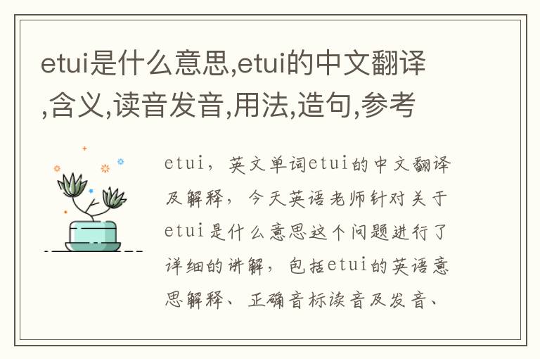 etui是什么意思,etui的中文翻译,含义,读音发音,用法,造句,参考例句