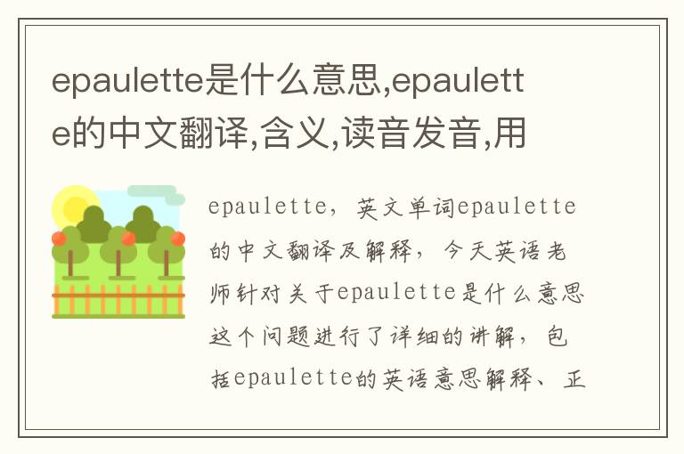 epaulette是什么意思,epaulette的中文翻译,含义,读音发音,用法,造句,参考例句