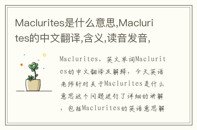 Maclurites是什么意思,Maclurites的中文翻译,含义,读音发音,用法,造句,参考例句