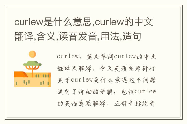 curlew是什么意思,curlew的中文翻译,含义,读音发音,用法,造句,参考例句