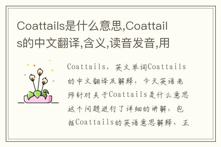 Coattails是什么意思,Coattails的中文翻译,含义,读音发音,用法,造句,参考例句