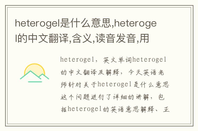 heterogel是什么意思,heterogel的中文翻译,含义,读音发音,用法,造句,参考例句