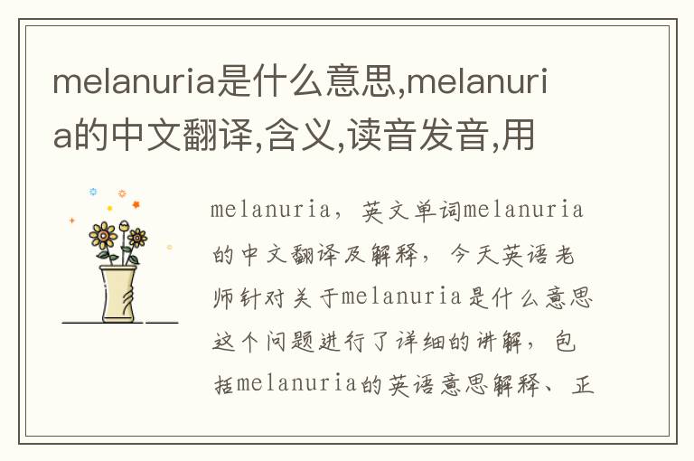 melanuria是什么意思,melanuria的中文翻译,含义,读音发音,用法,造句,参考例句