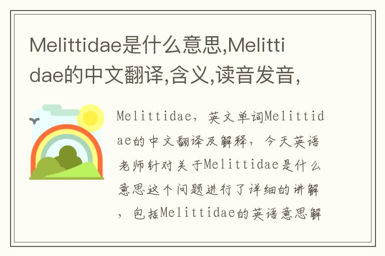 Melittidae是什么意思,Melittidae的中文翻译,含义,读音发音,用法,造句,参考例句