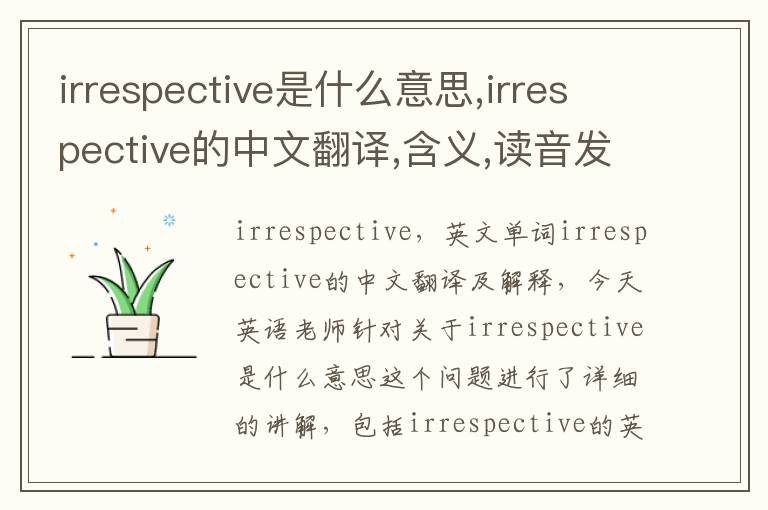 irrespective是什么意思,irrespective的中文翻译,含义,读音发音,用法,造句,参考例句