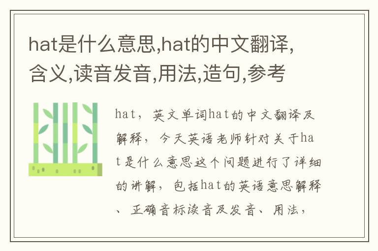 hat是什么意思,hat的中文翻译,含义,读音发音,用法,造句,参考例句