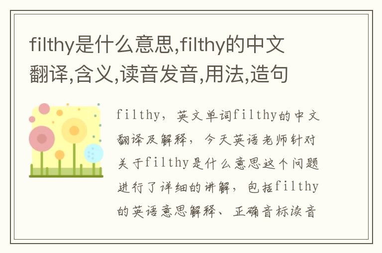 filthy是什么意思,filthy的中文翻译,含义,读音发音,用法,造句,参考例句