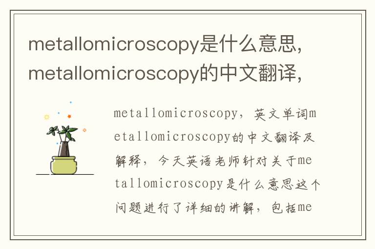 metallomicroscopy是什么意思,metallomicroscopy的中文翻译,含义,读音发音,用法,造句,参考例句