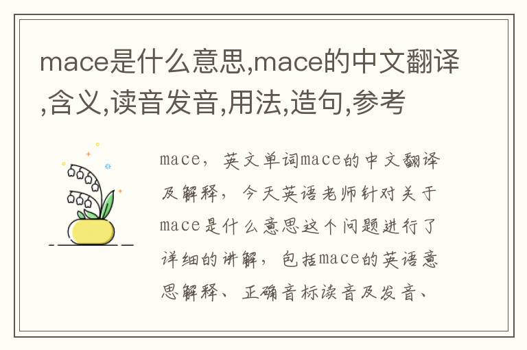 mace是什么意思,mace的中文翻译,含义,读音发音,用法,造句,参考例句