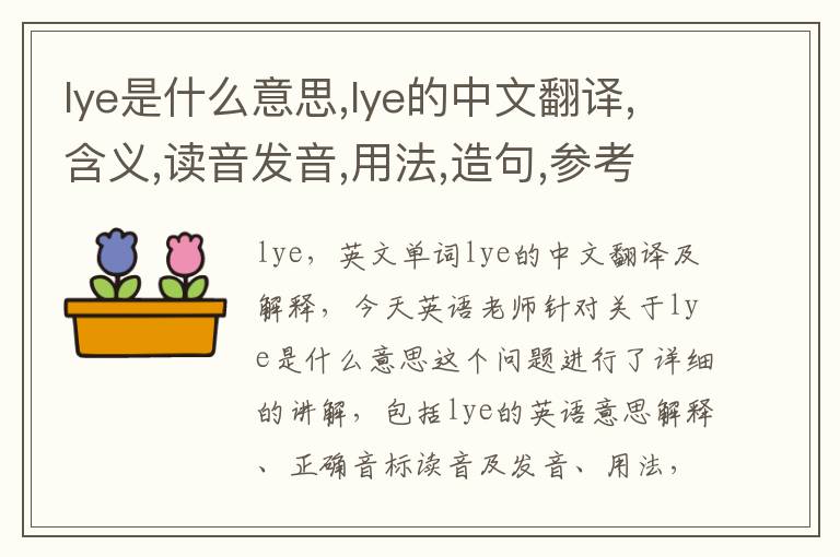 lye是什么意思,lye的中文翻译,含义,读音发音,用法,造句,参考例句