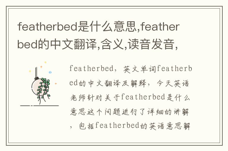 featherbed是什么意思,featherbed的中文翻译,含义,读音发音,用法,造句,参考例句