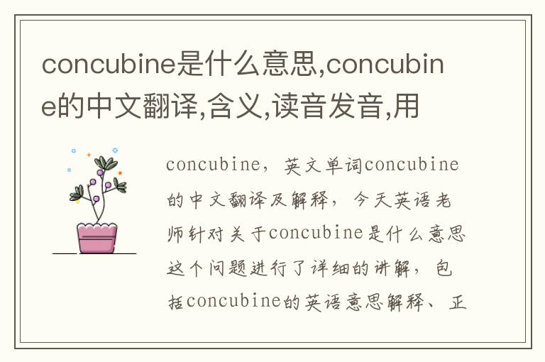 concubine是什么意思,concubine的中文翻译,含义,读音发音,用法,造句,参考例句