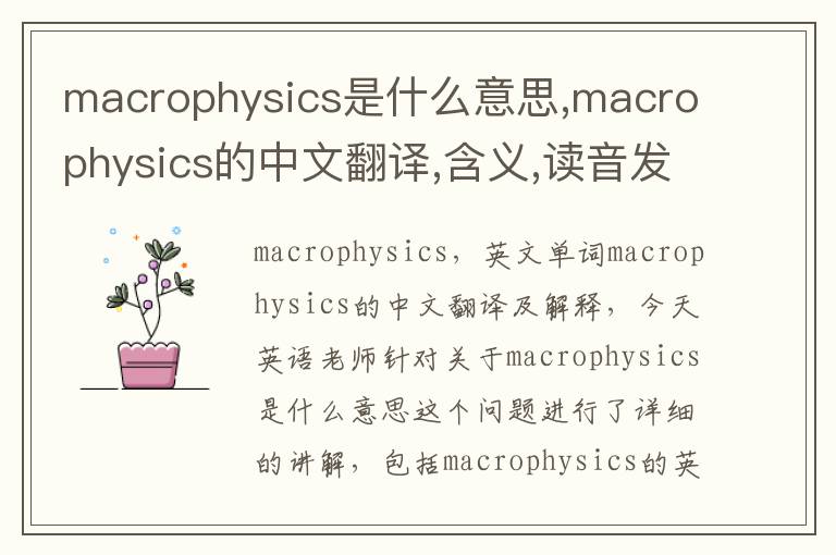 macrophysics是什么意思,macrophysics的中文翻译,含义,读音发音,用法,造句,参考例句