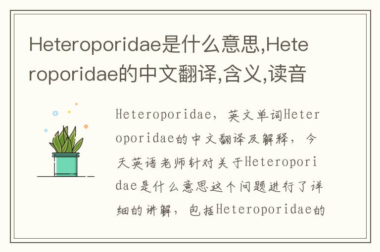 Heteroporidae是什么意思,Heteroporidae的中文翻译,含义,读音发音,用法,造句,参考例句