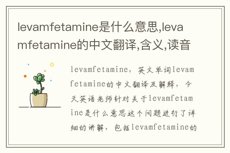 levamfetamine是什么意思,levamfetamine的中文翻译,含义,读音发音,用法,造句,参考例句