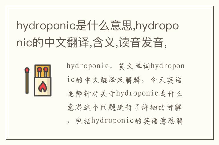 hydroponic是什么意思,hydroponic的中文翻译,含义,读音发音,用法,造句,参考例句