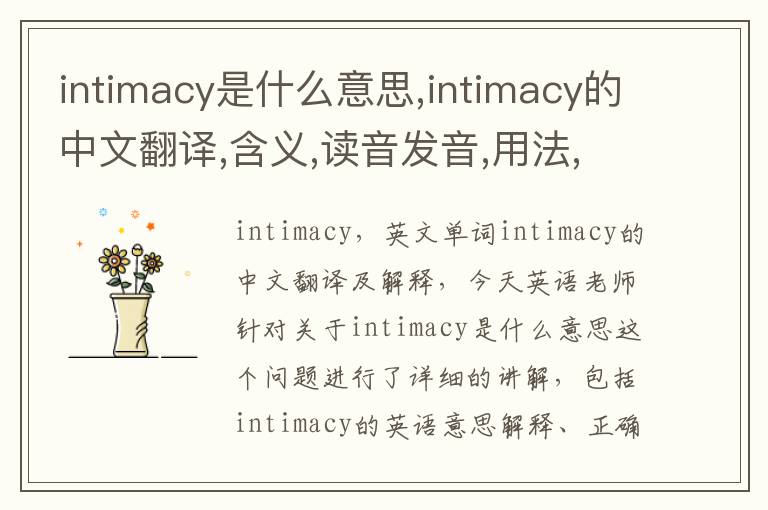 intimacy是什么意思,intimacy的中文翻译,含义,读音发音,用法,造句,参考例句